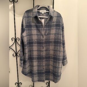 BB Dakota By Steve Madden Long Plaid Button-Up Shirt Jacket - Large